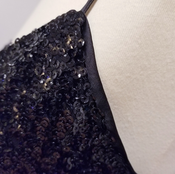 NWT Lulus Black Sequin Tiered Satin Mini Dress, Size XS - Picture 9 of 15